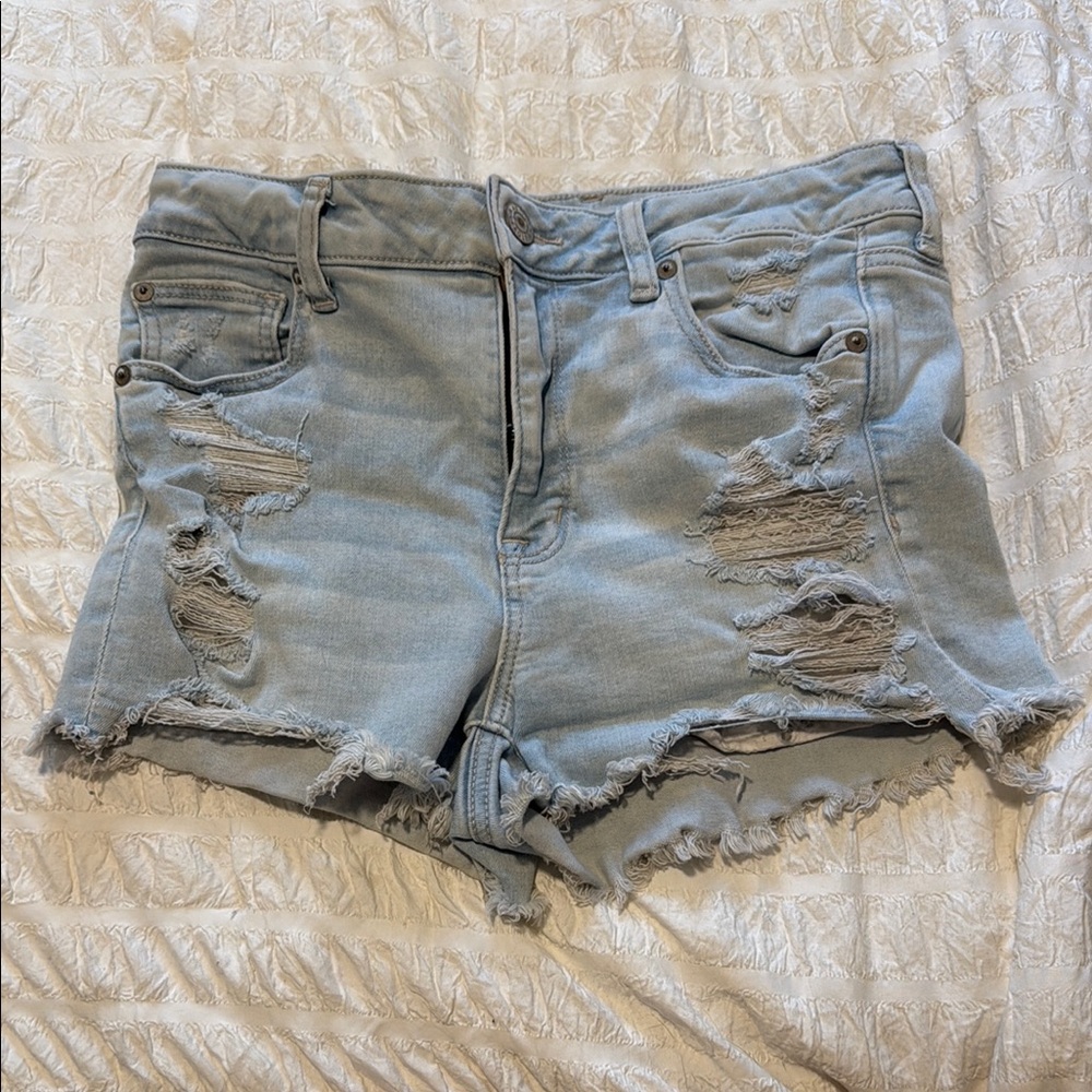 Distressed Light Blue Denim Shorts